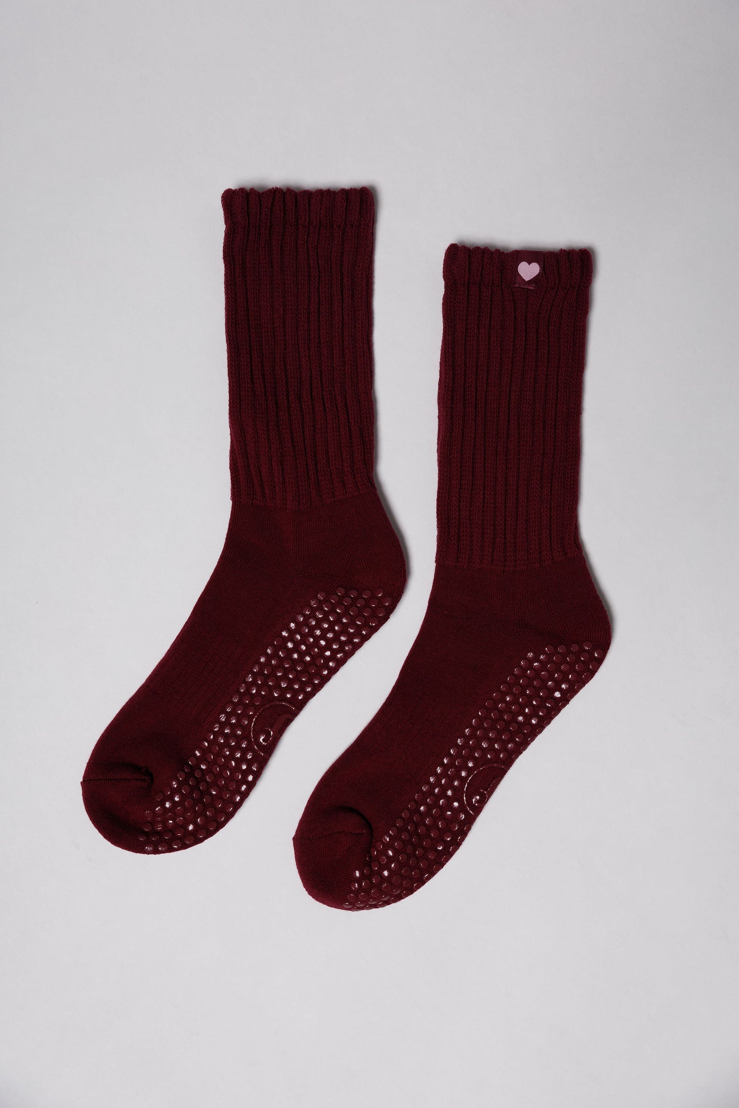 Burgundy Scrunch Heart Tag Grip Socks