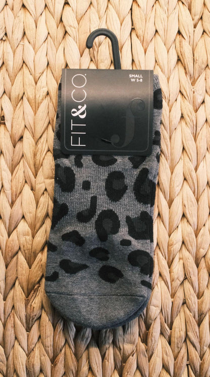 Grey Cheetah Grippy Socks - Fit & CO