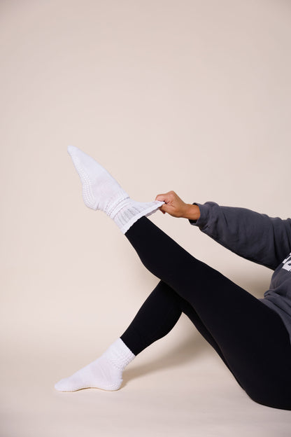 White Scrunch Grip Socks - Classic & Clean