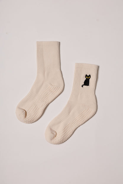 Black Cat – Short Crew Grip Socks - Fall Collection