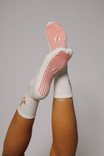 Mermaid -   Embroidered Short Crew Grip Socks