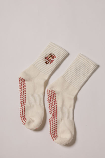 Saddle Up -  Embroidered Short Crew Grip Socks