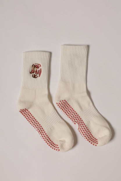 Saddle Up -  Embroidered Short Crew Grip Socks