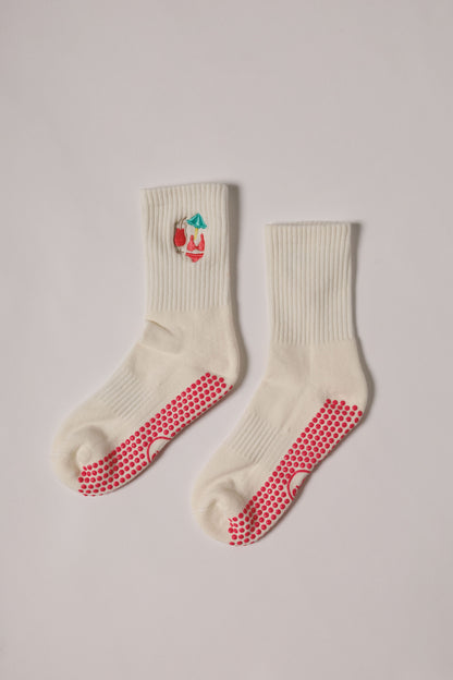 Pool Party -   Embroidered Short Crew Grip Socks