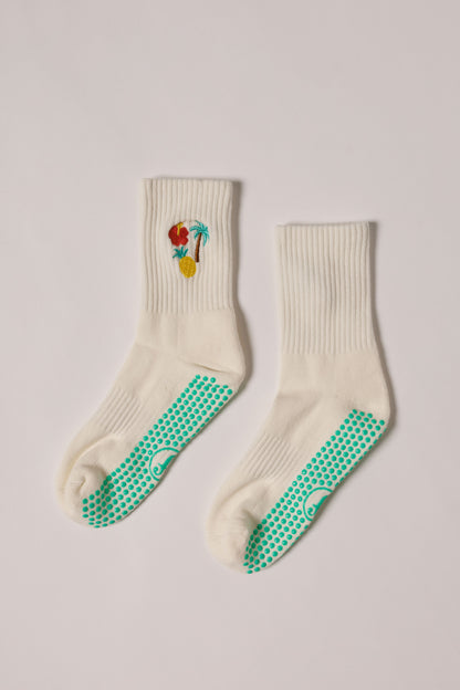 Island Love - Embroidered Short Crew Grip Socks
